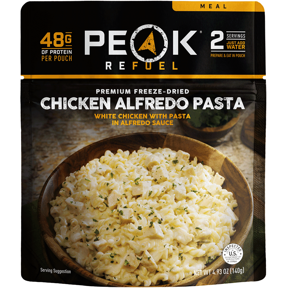 Peak Refuel Chicken Alfredo Pasta freeze-dried meal pouch